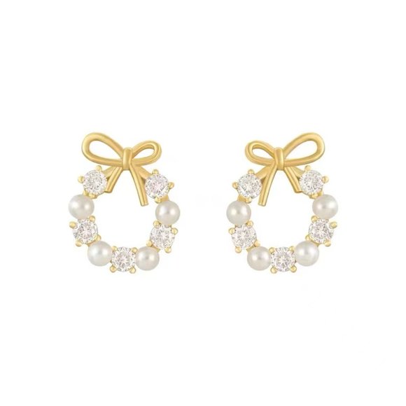 Pearl bow stud earrings - Picture 5 of 5